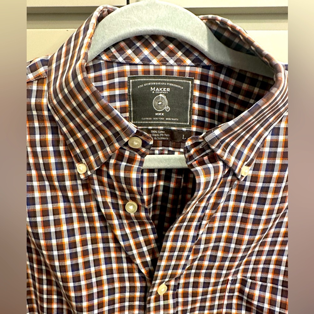 Maker & Company luxury long sleeve men’s shirt button down large plaid
